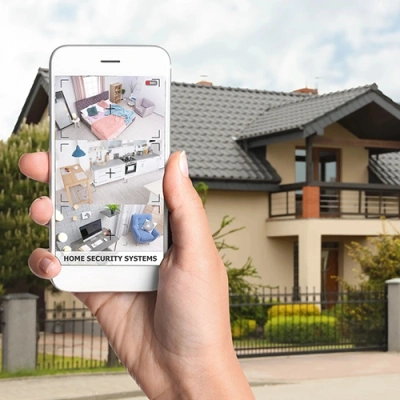 Tucson vivint phone display of cctv live feed in front of a house